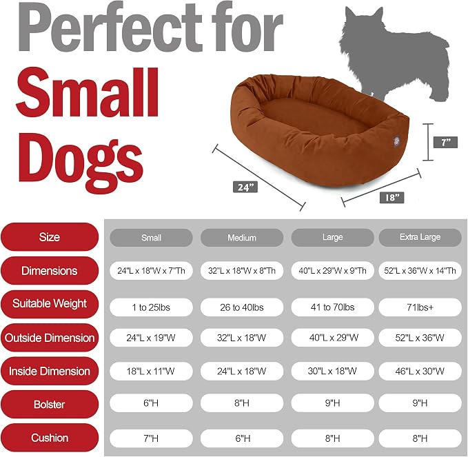 Majestic Pet Suede Shredded Memory Foam Mix Calming Dog Bed Washable - Cozy Soft Round Dog Bed with Spine for Head Support - Fluffy Donut Dog Bed, 24 Inch, Rust - Image 3