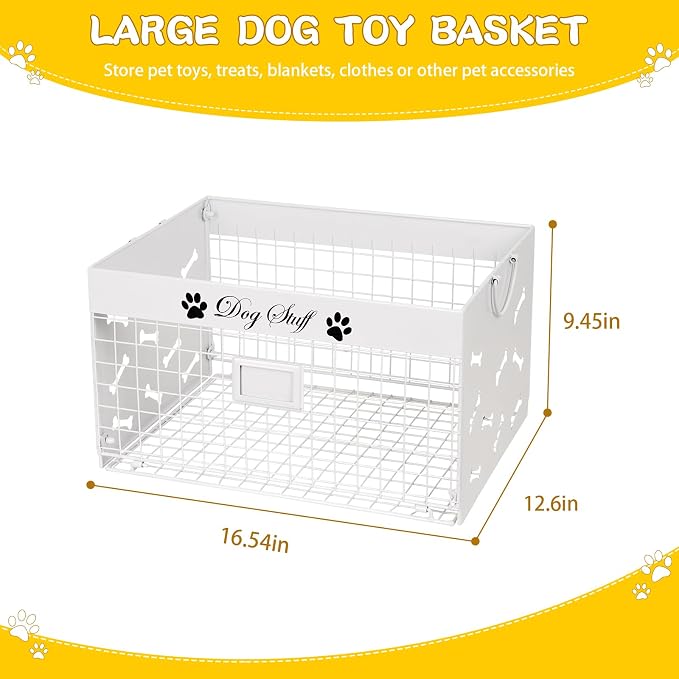Bfttlity Dog Toy Basket Large Metal Toy Box Storage for Dogs Toys, White | Dog Toy Bin with Handles for Living Room Storage Dogs Chew Pets Toys, Blankets, Clothes, Food - Image 2