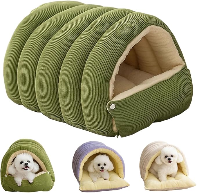 Removable and Washable Winter Closed-Off Cat Bed, Warm Cat Bed for Winter, Cotton Soft Pet Nest for Cats, Warm Cave Nest Sleeping Puppy for Cats & Small Dogs (Green, Large) by Unknown