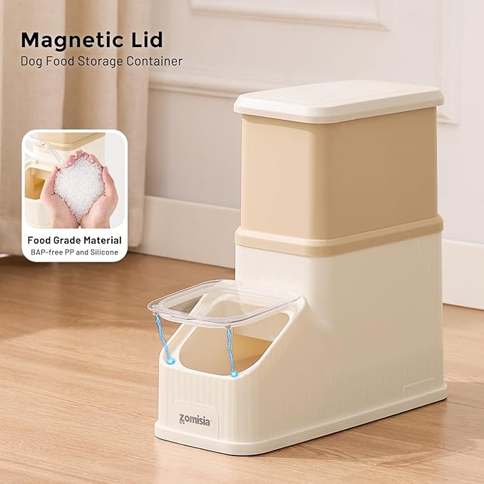 ZOMISIA 15lbs First-in, First-out Dog Food Storage Container | FIFO System Easy Dispense Base for Freshness, Cat Food Storage Containers with Transparent Lid and Scoop - Image 5