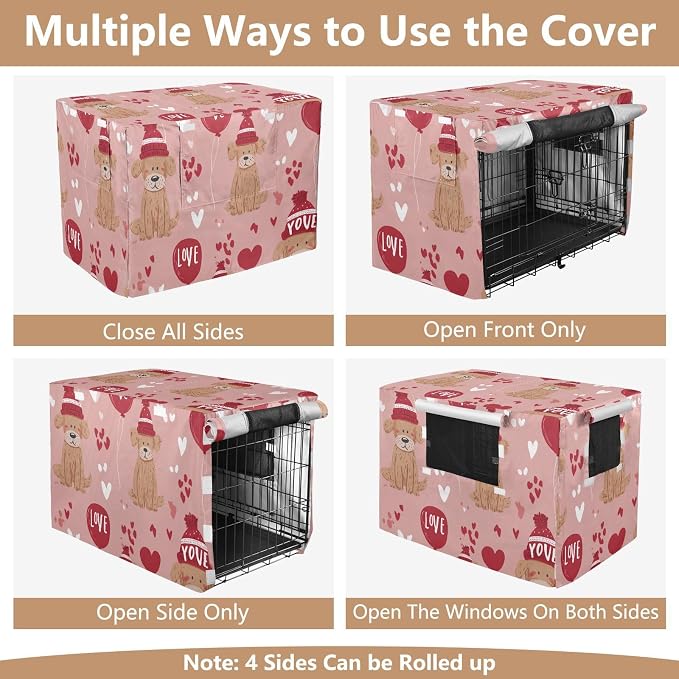 Dog Crate Cover Kennel Cover for Dog Cages Breathable for Wire Cage Indoor Outdoor Pink Dog and Balloon Love - Image 5