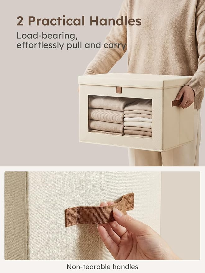 Homsorout Medium Fabric Storage bins - Collapsible Storage Bins with Open Window, 6 Pack Closet Baskets for Shelves, Stackable Decorative Boxes for Home, Dorm, Beige, 13.7"x 9.8" x 9.8" - Image 2