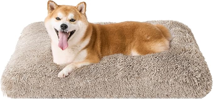 EHEYCIGA Fluffy Dog Crate Bed for Large Dogs, Plush Faux Fur Pad, Taupe | Calming Anti Anxiety Large Dog Crate Bed, Washable Soft Warm Mat with Non-Slip Bottom by EHEYCIGA