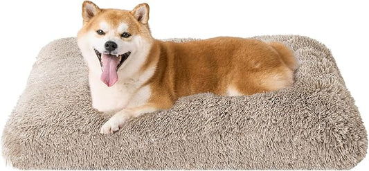 EHEYCIGA Fluffy Dog Crate Bed for Large Dogs, Plush Faux Fur Pad, Taupe | Calming Anti Anxiety Large Dog Crate Bed, Washable Soft Warm Mat with Non-Slip Bottom by EHEYCIGA