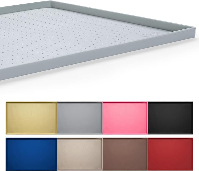 Hubulk Dog Feeding Mat,100% Waterproof Food Grade Silicone Pet Food and Water Bowl Placemat,Dishwasher, High Raised Edge to Prevent Spills,Nonslip Tray to Stop Messes on Floor（28"x18"x0.8", Mist） by Hubulk