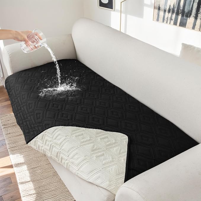 Genina 100% Waterproof Loveseat Couch Cover for 2 Cushion Couch Covers for Dogs, Anti-Slip Sectional Sofa Covers Washable Sofa Covers for Pets, 1 Piece (Black, Loveseat) by Genina