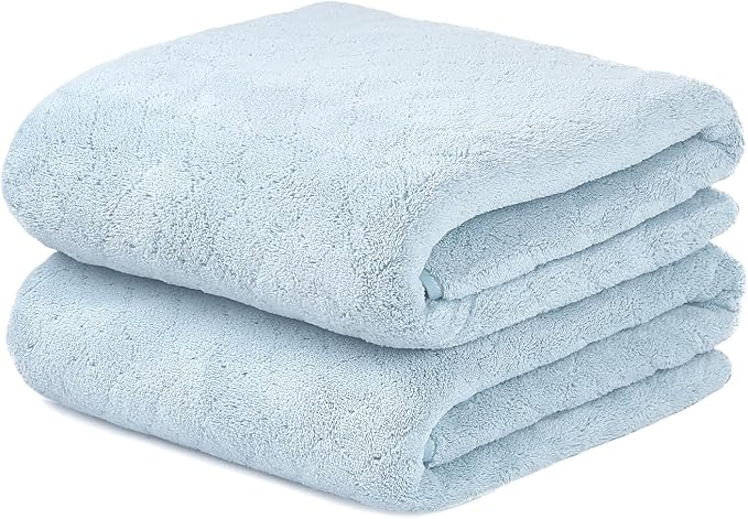 JML Bath Towels, Pack of 2, 30 in x 60 in, Light Blue | Hanging Loop, Super Soft, Absorbent, Lint Free, Fade Resistant, Lightweight, Quick Dry, Use for SPA , Sauna, Salon Hair Wrap by JML