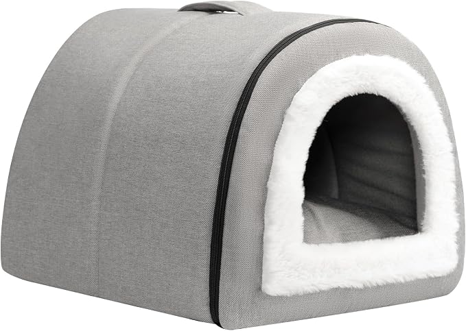 Hollypet Cat Bed Cave for Indoor Cats for Pets up to 20 lbs, Gray | Warm Cat Arched Cave Bed Condo, Covered Kitty House with Removable Washable Cushion, Cozy Enclosed Pet Bed for Small Dogs - Image 2