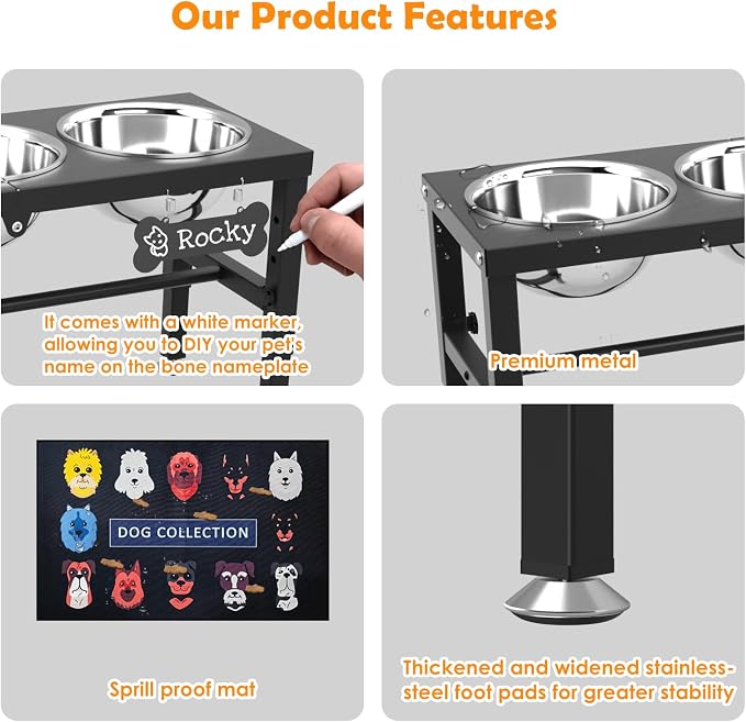 3-in-1 Elevated Dog Feeder with 3 Stainless Steel Bowls, Heavy Iron Stand, Custom Name Plate, Non-Slip Mat - Easy Clean for Multiple Dogs - Image 5