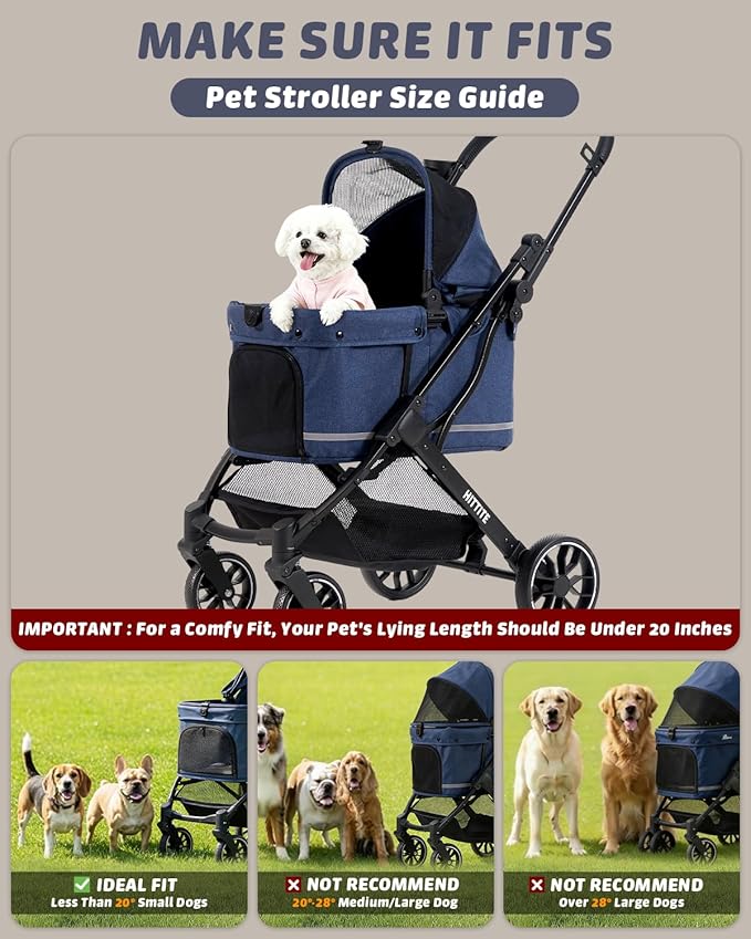 HITTITE Pet Stroller with Weatherproof Cover, All-Terrain 4-Wheel Cat & Dog Stroller with Adjustable Canopy, Foldable Dog Strollers with Storage Basket for Small to Medium Dogs Up to 55 lbs.