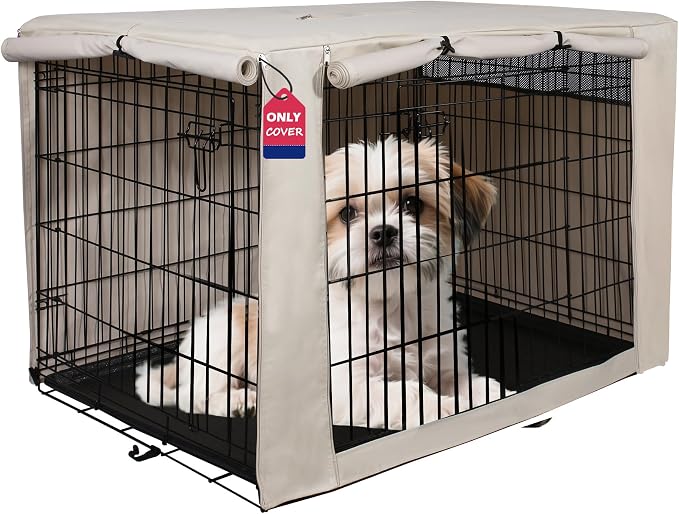 HiCaptain Dog Crate Cover 24.0" L x 18.0" W x 20.0" H with Breathable Mesh, Durable Heavy Duty Kennel Cover, Dual Zippered Panels, Windproof Waterproof UV-Resistant(Beige) by HiCaptain
