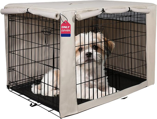 HiCaptain Dog Crate Cover 24.0" L x 18.0" W x 20.0" H with Breathable Mesh, Durable Heavy Duty Kennel Cover, Dual Zippered Panels, Windproof Waterproof UV-Resistant(Beige) by HiCaptain