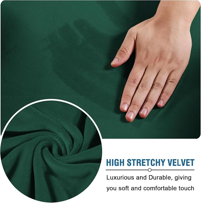 H.VERSAILTEX Modern Velvet Plush 4 Piece High Stretch Sofa Slipcover Furniture Protector Form Fit Velvet Extra Large Sofa Cover for 3 Cushion Couch Width Up to 105 Inch(XL Sofa, Vintage Green) - Image 5