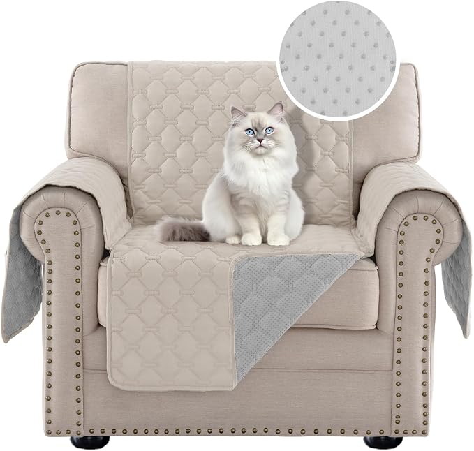 PrinceDeco Chair Cover Slipcover Water Resistant Couch Cover Washable Chair Cover Non-Slip Stay in Place Furniture Protector for Pets Dog Kids(Armchair Cover,Pale Oak) - Image 2