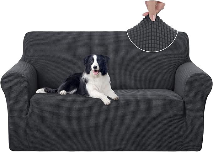 U-NICE HOME Loveseat Cover Stretch Couch Cover Sofa Slipcover, Dark Grey | 2 Cushion Sofa, 1-Piece Sofa cover, Washable, Pet friendly, Furniture protector, Polyester Spandex Jacquard fabric by U-NICEHOME