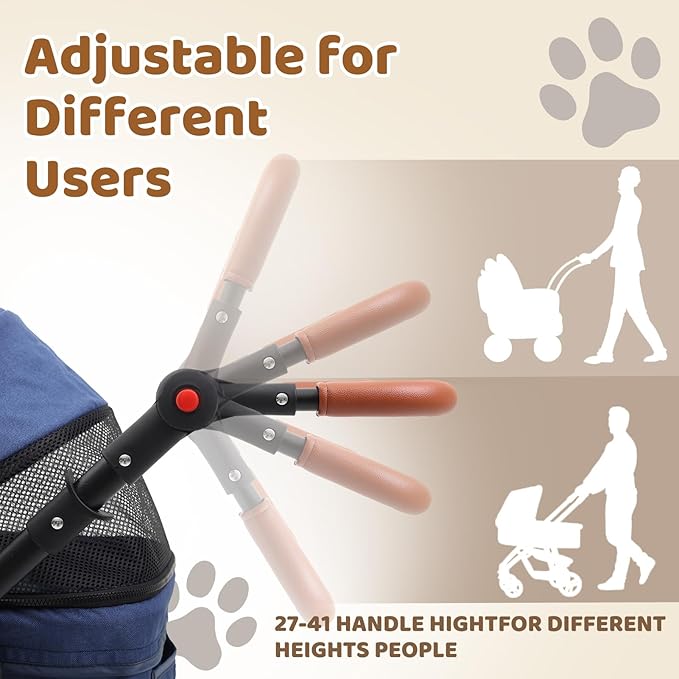 Pet Stroller for 2 Small Dogs, Dog Stroller for Medium Dogs 20 lb with Storage Bag and Cup Holder, Cat Stroller for 2 Cats with Adjustable Handle & Weatherproof Cover, All-Terrain(Blue)