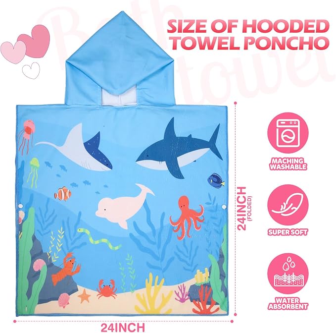 Oudain 6 Pcs Kids Hooded Towel Kids Bath Towels with Hood Microfiber Baby Pool Beach Towel for Boy Girls Toddler(47 x 24 Inch,Stylish Style) - Image 2