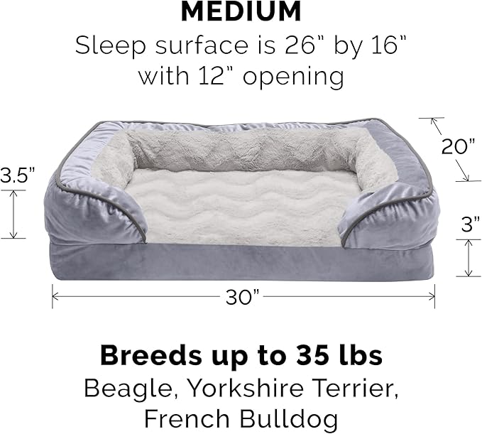 Furhaven Orthopedic Dog Bed for Medium/Small Dogs w/ Removable Bolsters & Washable Cover, For Dogs Up to 35 lbs - Plush & Velvet Waves Perfect Comfort Sofa - Granite Gray, Medium - Image 3