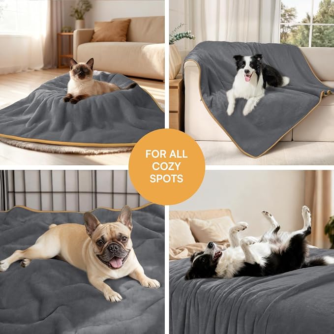 Luciphia Waterproof Pet Blanket, Liquid Pee Proof Dog Blanket for Sofa Bed Couch, Reversible Sherpa Fleece Furniture Protector Cover for Small Medium Large Dogs Cats, Grey+Beige Medium（57" x 40"） - Image 6