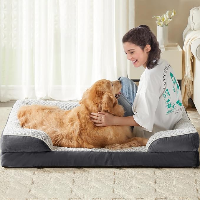 LEXTRO Orthopedic Dog Beds for Large Dogs, Comfy Washable Dog Couch Bed | 42x30 Inch Extra Large Dog Bed for Senior Dogs, Waterproof Lining, Big Dog Bed with Removable Cover and Anti-Slip Bottom - Image 6