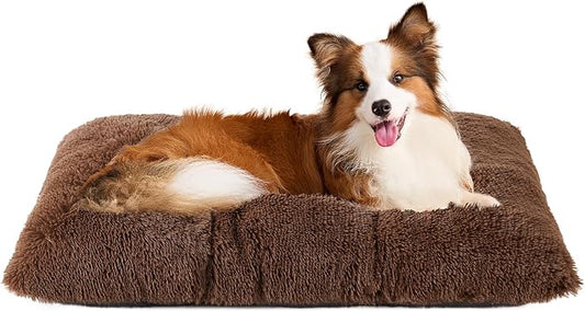EHEYCIGA Fluffy Dog Crate Bed for Large Dogs, Plush Faux Fur Pad, Coffee | Calming Anti Anxiety Large Dog Crate Bed, Washable Soft Warm Mat with Non-Slip Bottom by EHEYCIGA