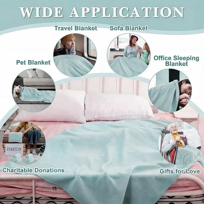 Newwiee 12 Pcs Bulk Fleece Throw Blankets 50'' x 60'' Oeko-tex Standard 100 Certified for Outdoor Wedding Guest Blankets Donation Homeless Sleepover Lap Pet Sofa, All Seasons Use (Mint Green) - Image 4