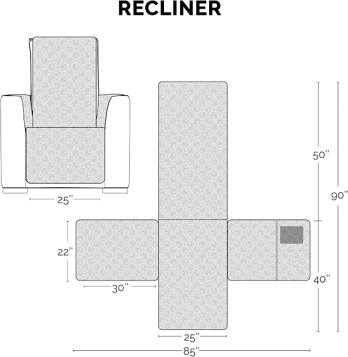 Furhaven Waterproof & Non-Slip Recliner Chair Cover Protector w/ Side Pockets for Dogs, Cats, & Children - Quilted Paw Print Living Room Furniture Cover - Gray, Recliner - Image 2