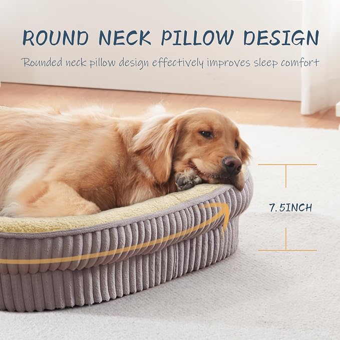 Orthopedic Dog Bed for Large Dogs Breeds, High Density Egg Crate Foam Dog Sofa Beds,Oval Kennel Bed, Pet Couch Bed with Four Sided Bolster, Removable Washable Cover& Non-Slip Bottom - Image 4