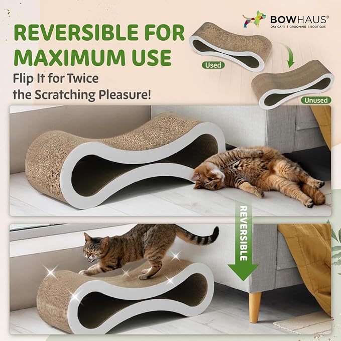 BOWHAUS Infinity Cat Scratcher Lounger, Reversible Scratcher, Infinity Cat Cardboard Scratcher, Large Cat Scratching Pad, Scratching Board, Scratcher Lounge Bed for Indoor Cats, Brown - Image 7