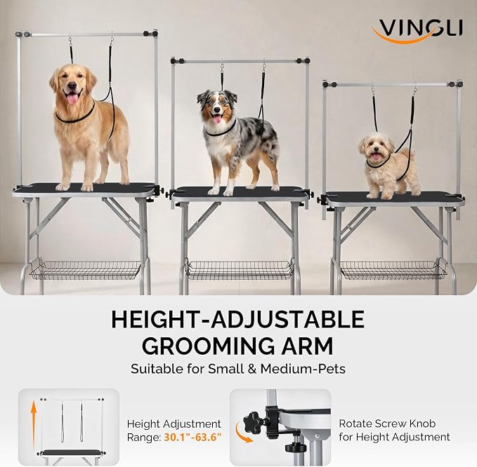 VINGLI Dog Grooming Table, Adjustable Cat Grooming Desktop with Arms and Storage Basket, Pet Grooming Stand at Home (Black, 36 inch) - Image 2