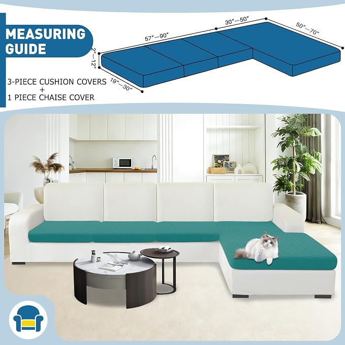MAXIJIN Waterproof Sectional Couch Cover 4 Pieces Stretch Couch Cushion Covers for Sectional Sofa L Shape Seat Slipcovers with Elastic Bottom for Dog Pet (3 Seater + 1 Chaise, Blackish Green) - Image 2