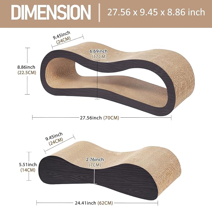 2 in 1 Cat Scratcher for Indoor Cats, Large Cardboard Cat Scratcher Lounger, 100% Recyclable&Reversible Horizontal Scratching Pads Prevents Furniture Damage,Brown - Image 6