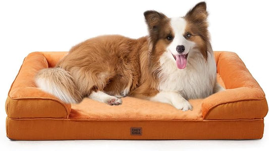 EHEYCIGA Orthopedic Dog Beds Large Sized Dog, Waterproof Washable Pet Bed | Non-Slip Bottom and Egg-Crate Memory Foam XL Dog Couch Bed with Washable Removable Cover, Pumpkin Orange, 41Inch by EHEYCIGA