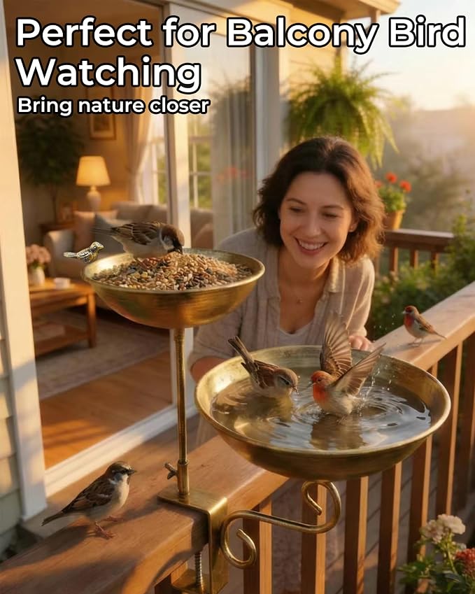 Dual Tier Deck Mounted Bird Bath with Feeder for Railing | Dual Levels for Backyard Bird Watching, Ideal for Cardinals, Finches & Sparrows, Adjustable Clamp Fits Decks, Easy Clean - Image 6
