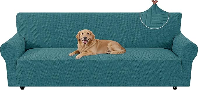 Stretch Sofa Cover Non-Slip Washable Furniture Protector | Stretch, 91"-110".Soft, Non Skid Foam, Elastic Bottom, Machine Washable, for Kids & Pets, Couch & Sofa, Dark Green by YSTELLAA