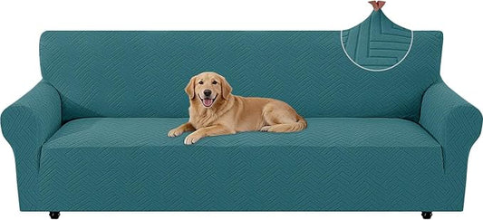 Stretch Sofa Cover Non-Slip Washable Furniture Protector | Stretch, 91"-110".Soft, Non Skid Foam, Elastic Bottom, Machine Washable, for Kids & Pets, Couch & Sofa, Dark Green by YSTELLAA