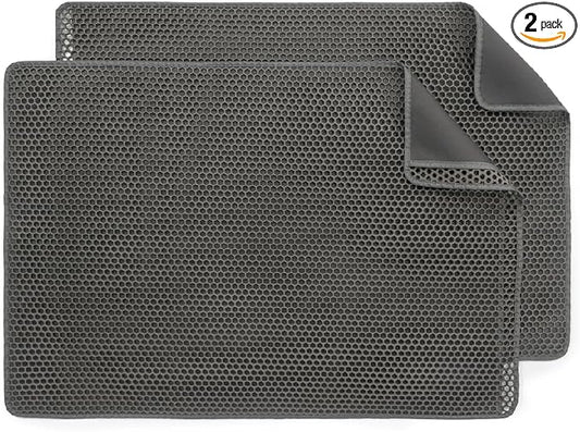 Cat Litter Mat Large-35x25in 2 Pack, Litter Trapping Mats for Litter Boxes | Extra Large Litter Catcher with 2-Layer Honeycomb to Mess-Free, BPA-Free, Easy Lift & Dump, Rinse or Vacuum to Clean(Gray) by Unknown