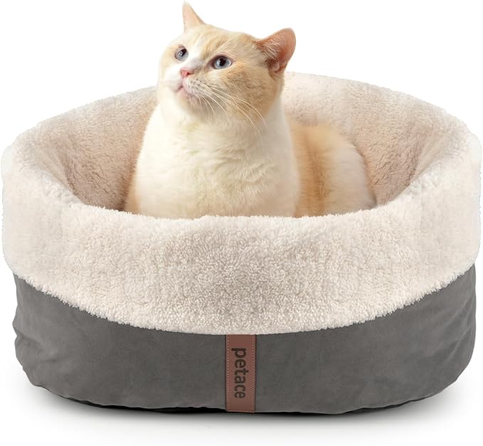 Self Warming Cat Bed, 17.7" x 13.7" Anti-Slip Soft Round Thermal Pet Cushion Bed for Kittens, Cats, Puppies and Small Dogs, Gray by petace