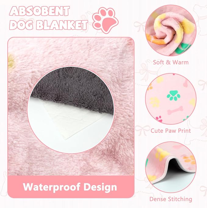 YUEPET 2 Pack Waterproof Dog Blankets, Puppy Blankets for Small Dogs & Cats | Machine Washable, Waterproof Inner Layer, Sofa Bed Cover, Reversible Fleece, 23 x 16 in, Small Dogs and Cats, Pink Brown - Image 3