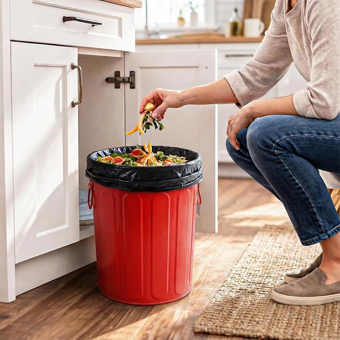 Plexon 5 Gallon Small Metal Trash Can with Lid Outdoor Galvanized Steel Bucket with Lid 5 Gal Storage Can for Dog Food Bird Seed Storage Container, Red 6 Pack - Image 3