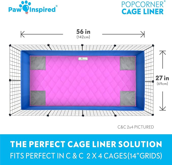 Paw Inspired PopCorner Washable Fleece Cage Liners, C&C 2x4, Pink | Reinforced Corners, Super Absorbent Mat, Bedding, Waterproof Bottom, Guinea Pigs, Ferrets, Rabbits, Hamsters, Small Animals - Image 4