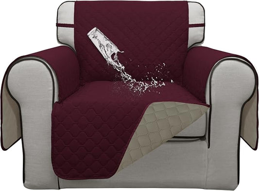 ISSUNTEX Double Protection 100% Waterproof Chair Sofa Covers for Living Room, Couch Covers for Chair Sofa, Reversible Furniture Protector Sofa Cover for Dogs, Pets, Kids (Chair, Wine/Beige) by ISSUNTEX