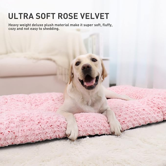KSIIA Washable Dog Bed Deluxe Plush Dog Crate Beds Comfy Kennel Pad Anti-Slip Pet Sleeping Mat for Large, Jumbo, Medium, Small Dogs Breeds, 41" x 27", Pink - Image 2