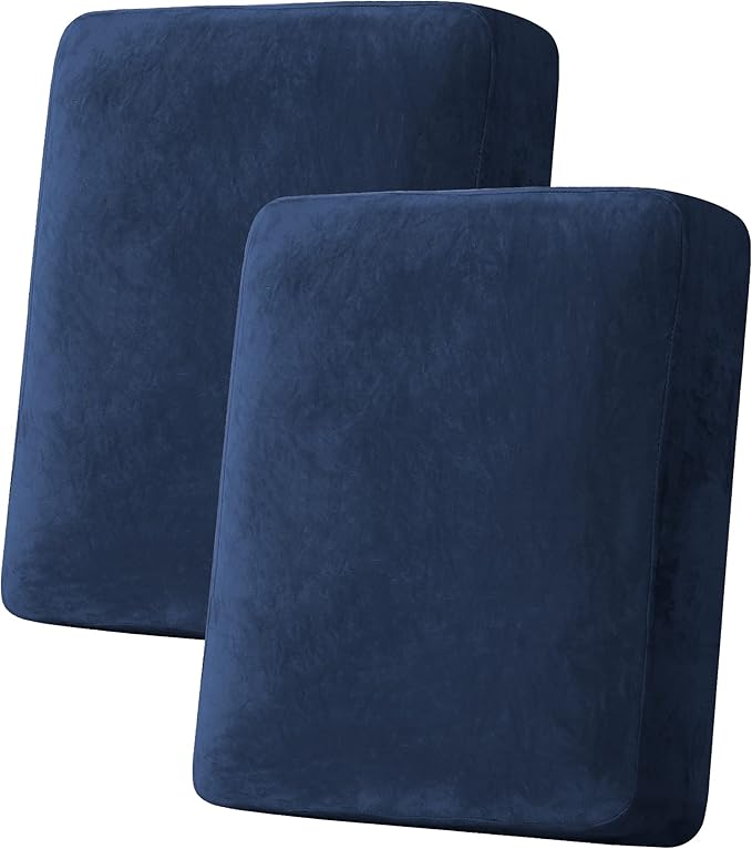 H.VERSAILTEX Velvet Stretch Couch Cushion Cover Plush Cushion Slipcover for Chair Loveseat Sofa Cushion Furniture Protector Seat Cushion Sofa Cover (2 Piece Medium Sofa Cushion Covers, Navy) by HVERSAILTEX