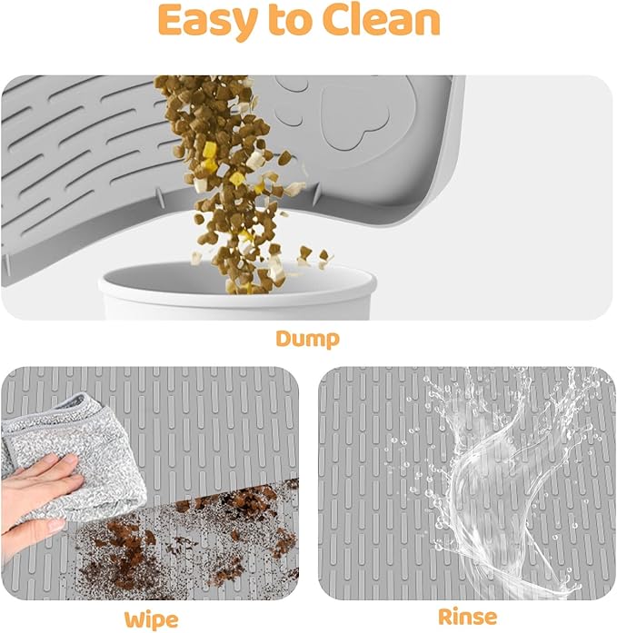 Dog Food Mat 40''x40'' Extra Large Dog Mat for Food and Water, Light Grey | Silicone Dog Bowl Mat with Raised Edge, Waterproof Non-Slip Pet Feeding Mat for Floors, fit for Dog Cat Bowls - Image 5