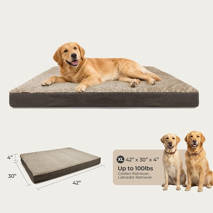 42" Indestructible Dog Bed for Extra Large Dogs – Chew-Proof Pet Mat with Double-Sided Plush & Waterproof Liner, Tough Crate Mat with Egg-Crate Foam Support, Indoor & Outdoor Use, Brown - Image 5