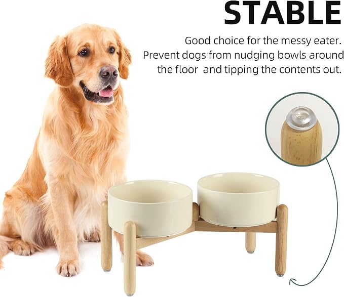 Havniva Elevated Dog Bowls Ceramic Dog Bowls with Stand, Dog Food Bowl | 7.3” Raised Dog Bowls with Non-Slip Wood Stand, Dog Food and Water Bowl Set, Double Dog Feeding Bowls for Medium Dogs - Image 6