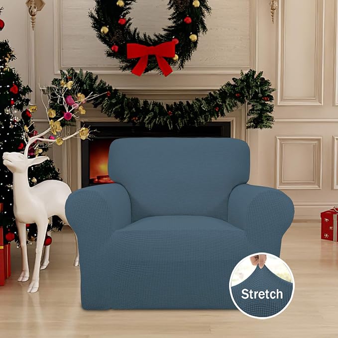 Easy-Going Stretch Chair Slipcover with Arm Washable Bluestone | 1-Piece Couch Sofa Cover Furniture Protector for Living Room Soft with Bottom For Kids, Pet. Spandex Jacquard - Image 2