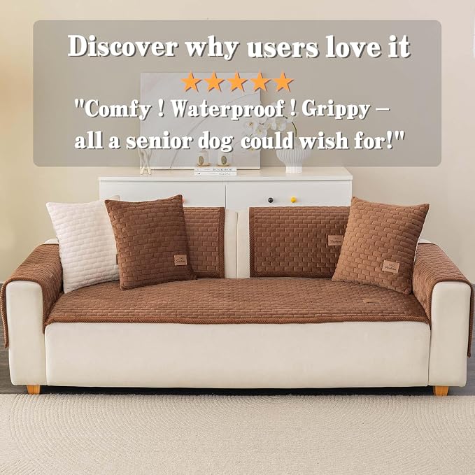 Washable Velvet Dog Couch Cover, Plush Pet Sofa Furniture Protector for 2-3 Cushion Couch, Non-Slip Washable Cover for Dogs(1PC/27.6"x94.5",Brown) - Image 6