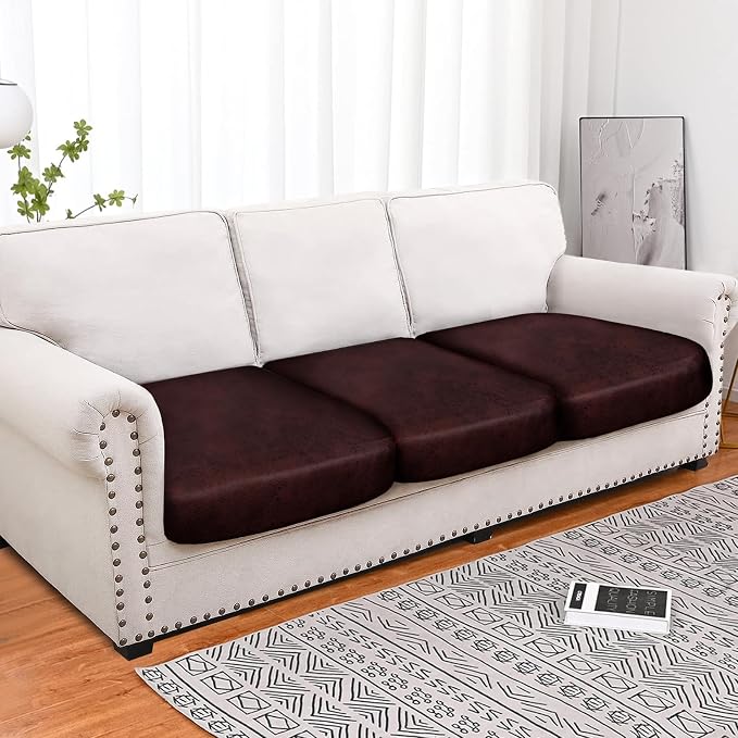 molasofa Leather Like Couch Cushion Covers Sofa Slipcovers Sets Furniture Protector Covers for Sectional Armchair Loveseat Stretch Spandex Fabric, Machine Washable (3 Cushion XL Sofa, Red) - Image 4